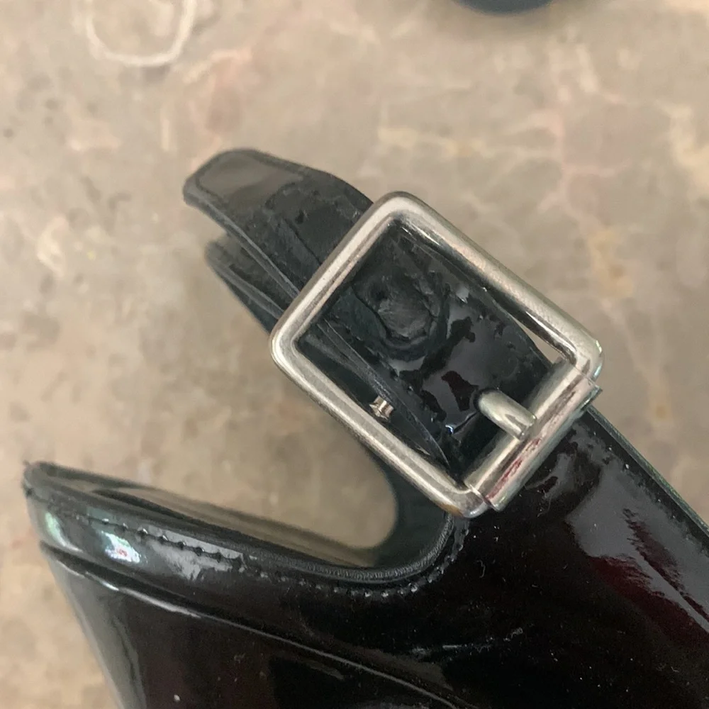 Delman Black Patent Leather Peep Toe Slingback Heels Size 6